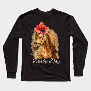 Funny Horse Derby Party Blue Long Sleeve T-Shirt